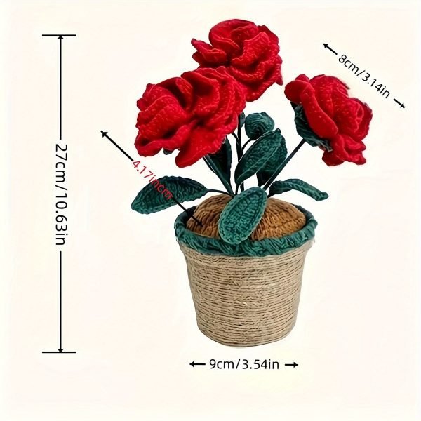 000ee3fb-615a-4bb0-ae57-166b8415e4a5 Goodsright Decor 1pc, Artificial Crochet Roses In Pot, Handmade Fabric Yarn Flowers, Decorative Tabletop Plant, Home Decor Faux Floral, 4.17inch Height - Rustic Charm