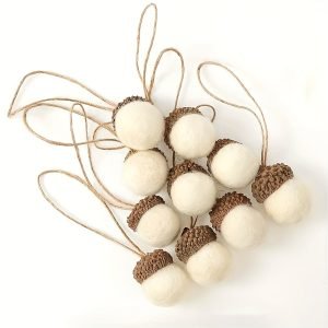 Goodsright Decor 10pcs Felt Acorn Decorations, White Felt Pom Pom Acorn Wreaths For Christmas Tree, Fireplace Mantel, Wall, Nursery, Party, And Vintage Decor