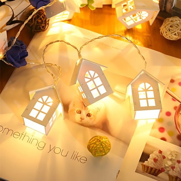 Goodsright Decor 1pc, 4.9ft 10 Lights, Small House String Lights, LED Christmas Decorative Lights, Cabin String Lights, Room And Bedroom Decor