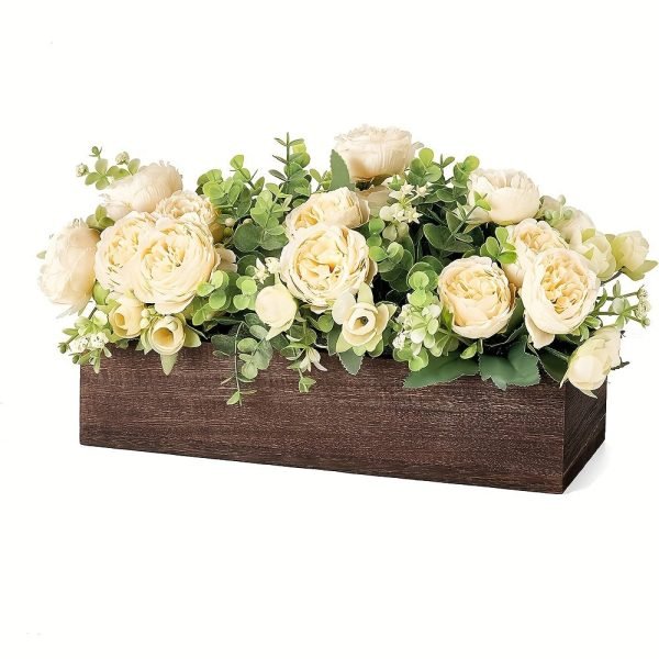 Goodsright Decor Rustic Wood Tray with Lifelike Artificial Flowers - Stylish Farmhouse Centerpiece for Dining & Living Rooms - Durable Coffee Table Decor