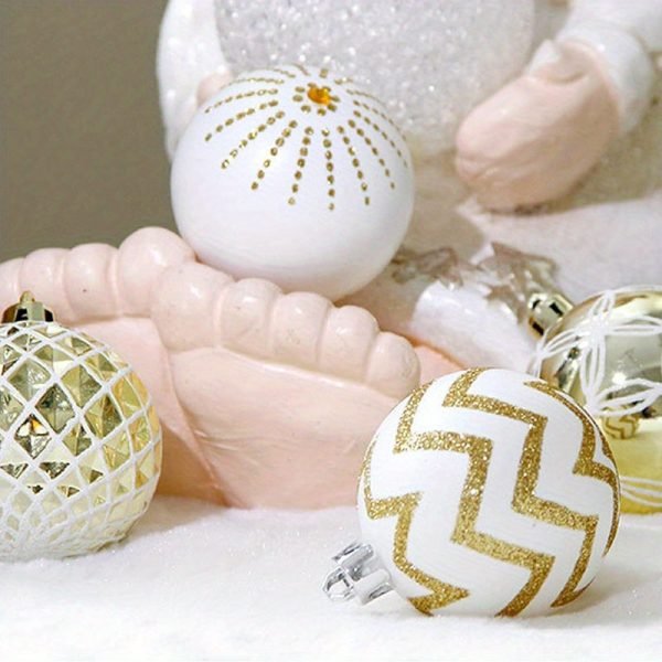 Goodsright Decor 30pcs Large 60MM Golden & White Painted Shatterproof Christmas Tree Ornaments - Traditional Festive Hanging Decorations for Wedding and Holiday - Durable Plastic Material, No Feathers, Easy to Hang