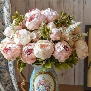 Goodsright Decor 13pcs/branch Lush Peony Silk Flower Arrangement - Elegant Champagne Decor for Home & Weddings - Versatile DIY Craft, Bridal Bouquets, Indoor & Outdoor - Weather-resistant Beauty