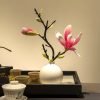 Goodsright Decor 1pc, Artificial Chinese Water Lily & Magnolia Flowers With Ceramic Vase Set, Tabletop Decor, Living Room & Dining Table Decorative Bonsai Display Accessories