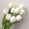 Goodsright Decor 6pcs Contemporary Style Crocheted Tulips - Handmade Artificial Flower Bouquet with Stems and Leaves, Decorative Faux Floral Arrangement for Home and Table Decor