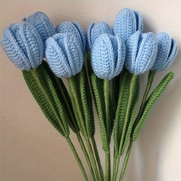 Goodsright Decor 6pcs Contemporary Style Crocheted Tulips - Handmade Artificial Flower Bouquet with Stems and Leaves, Decorative Faux Floral Arrangement for Home and Table Decor