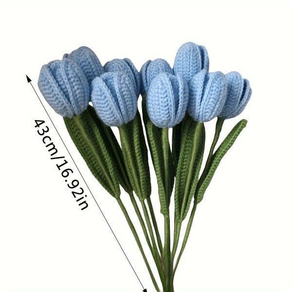 Goodsright Decor 6pcs Contemporary Style Crocheted Tulips - Handmade Artificial Flower Bouquet with Stems and Leaves, Decorative Faux Floral Arrangement for Home and Table Decor