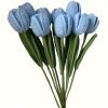 Goodsright Decor 6pcs Contemporary Style Crocheted Tulips - Handmade Artificial Flower Bouquet with Stems and Leaves, Decorative Faux Floral Arrangement for Home and Table Decor