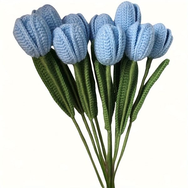 Goodsright Decor 6pcs Contemporary Style Crocheted Tulips - Handmade Artificial Flower Bouquet with Stems and Leaves, Decorative Faux Floral Arrangement for Home and Table Decor