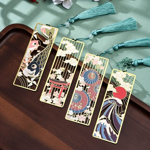 Goodsright Decor 4Pcs Japanese Style Metal Bookmarks, Fushimi Wind Gift Box, Traditional East Asian Souvenir, Elegant Design, Durable Other Metal Materials