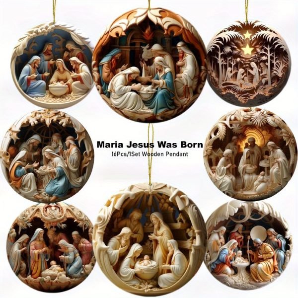 Goodsright Decor "Holy Night" 16-Piece Nativity Scene Wooden Ornaments Set - Perfect For Home, Church & Holiday Decorations