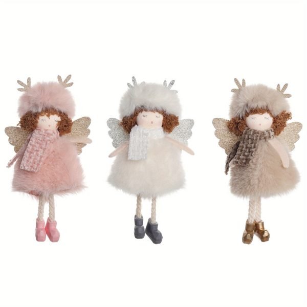 Goodsright Decor 3 PCS Hanging Christmas Angel Girl Ornaments with Antlers and Wings, Plush Festive Tree Pendants for Holiday Party Decor, Material Blend of Plastic, Cloth, Linen - Perfect for Christmas and New Year Celebrations