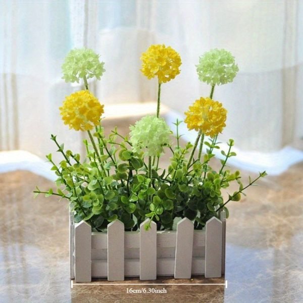 Goodsright Decor Glam Style Decorative Artificial Flower Swags with Realistic Faux Lavender and Hydrangea Set in Wooden Fence Pot for Balcony, Living Room Window Display