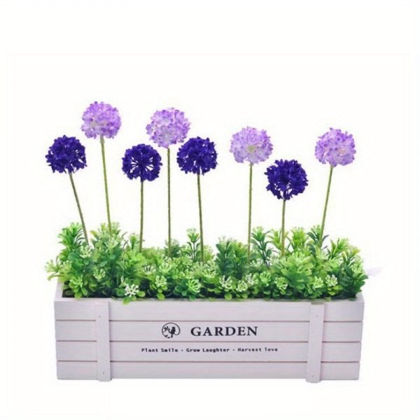 Goodsright Decor Glam Style Decorative Artificial Flower Swags with Realistic Faux Lavender and Hydrangea Set in Wooden Fence Pot for Balcony, Living Room Window Display