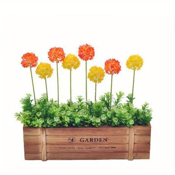 Goodsright Decor Glam Style Decorative Artificial Flower Swags with Realistic Faux Lavender and Hydrangea Set in Wooden Fence Pot for Balcony, Living Room Window Display