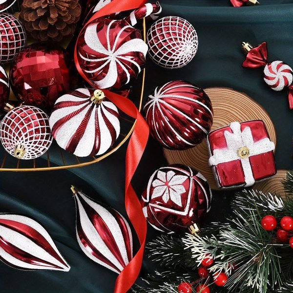 Goodsright Decor 24-Pack Plastic Christmas Ball Ornaments - No Feather, Hanging Holiday Festive Pendants, Christmas Tree Decoration Set, Assorted Textured Designs for Seasonal Decor