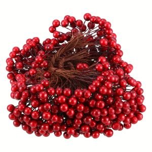 1b655e1133dd7a073f5132336792e0a5-1 Goodsright Decor 250-Count 8mm Artificial Holly Berries on Realistic Wire Stems - Perfect for Christmas Tree Decorations, Wreath Craft, and Wedding Party Favors - 1 Pack with 500 Pieces in Rich Dark Red Color