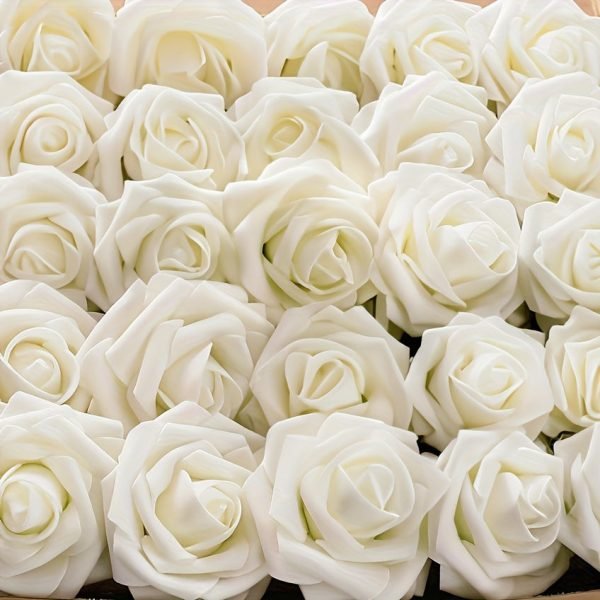Goodsright Decor 50pcs Ultra-Realistic White Artificial Roses with Stem - Elegant Decor for Home, Parties, & Weddings - Perfect for DIY Bouquets, Centrepieces, & Romantic Arrangements