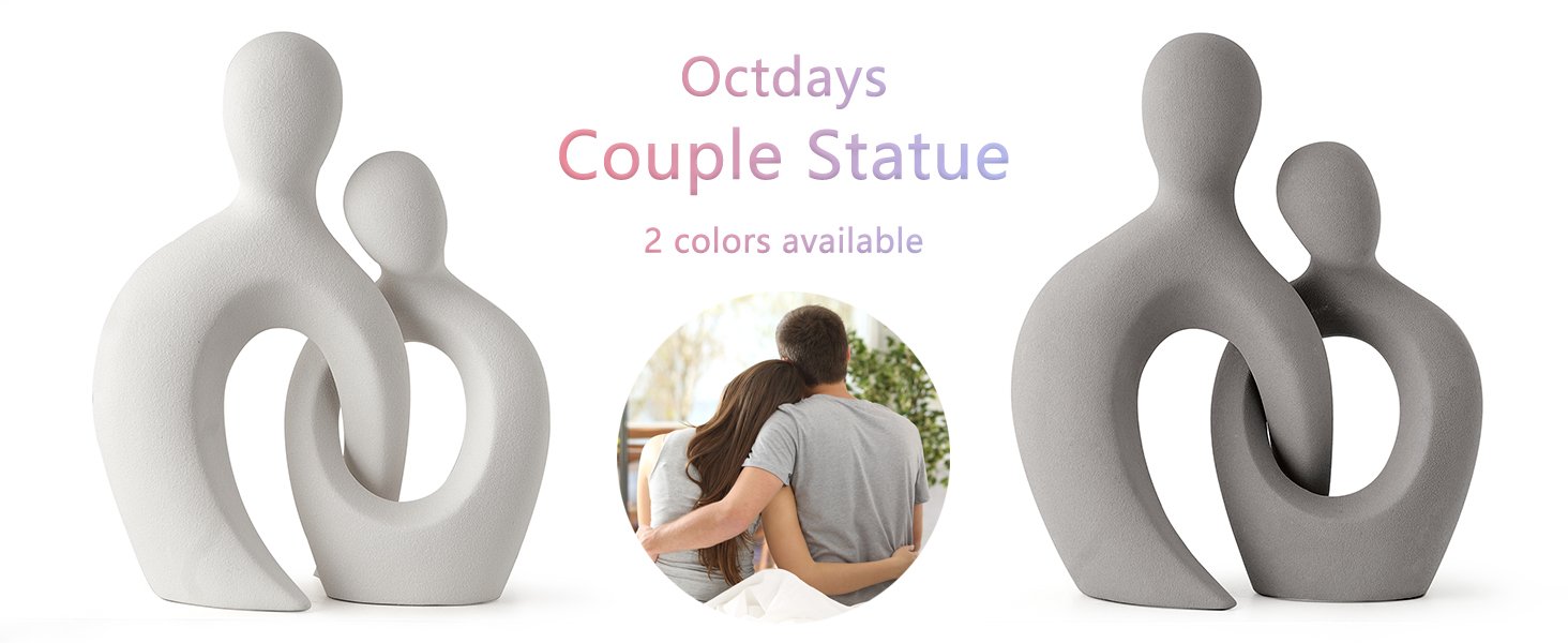 Octdays Couple Statue Love Sculpture Ceramic Grey Couple Statue