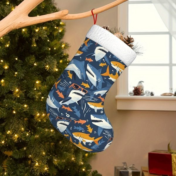 Goodsright Decor Festive Sharks Christmas Stocking - 18 Inch Large Christmas Decorative Gift for Wall or Mantel - Contemporary Style, Polyester Material, No Feathers