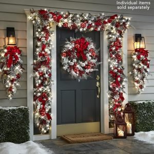 Goodsright Decor 1pc Glamorous Christmas Flocking Wreath - Door Hanging Decoration with Rattan Reverse Hanging Tree Design, Festive Holiday Decor, No Feathers, Ideal for Indoor and Outdoor Use