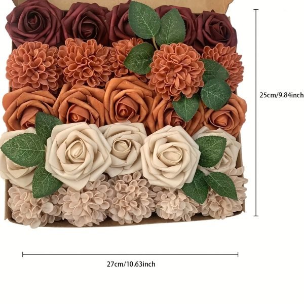 Goodsright Decor 25pcs Vibrant Red & Orange Artificial Flower Set - Lush Fake Roses & Dahlias for DIY Wedding Bouquets, Engagements, Parties, & Indoor/Outdoor Decor - Premium Quality, Long-lasting Beauty