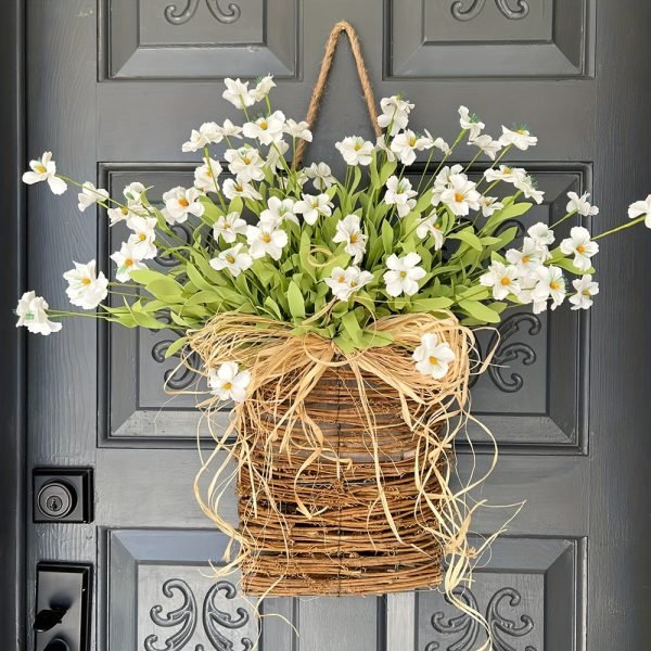 Goodsright Decor Lush Artificial Daisy Flower Basket Wreath - Realistic Decor for Doors, Year-Round Home Accent - Durable, Vibrant Colors, Perfect for Indoor/Outdoor Use