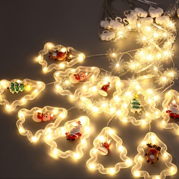 Goodsright Decor 1 Set, Christmas LED Fairy Lights, 120LED 9.8FT, Holiday Light, Curtain Light, Hanging String Lighting With Snowflake, Tree Shaped Ring Decorations, Christmas Window Curtain Lights Ornament, Indoor Hanging Lights With Remote Control
