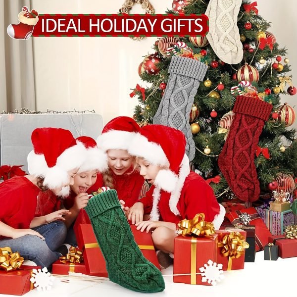 Goodsright Decor 4pcs Extra-Large Soft Knitted Christmas Stockings - Vibrant Decorations in Ivory, Burgundy, Gray, and Green - Perfect for Fireplaces, Christmas Trees, Families, Holiday Parties, and Decorations