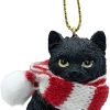 Goodsright Decor Black Longhair Tabby Kitty Cat Christmas Tree Ornament with Candy Cane Scarf