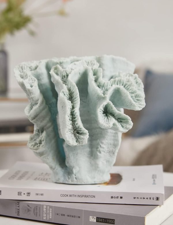Goodsright Decor Ocean Decor Artificial Coral Statue Modern Sculpture Home Gifts Table Centerpiece Crafts Polyresin Blue Arts 7.5inch