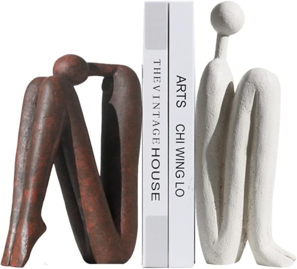 Goodsright Decor Decorative Bookends for Heavy Books, Thinker Statue Book Holders for Shelves & Office Desk, Abstract Decor Aesthetic Book Ends Stoppers, Modern Bookshelf Decoration