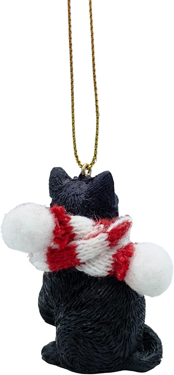 Goodsright Decor Black Longhair Tabby Kitty Cat Christmas Tree Ornament with Candy Cane Scarf