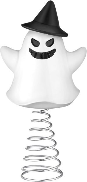 Goodsright Decor Halloween Pumpkin Skull Ghost Miniature Tree Topper Spooky Halloween Ornaments Pumpkin Halloween Tree Topper 4 Inches Mini Halloween Christmas Tree Ornaments for Halloween Party (Ghost)