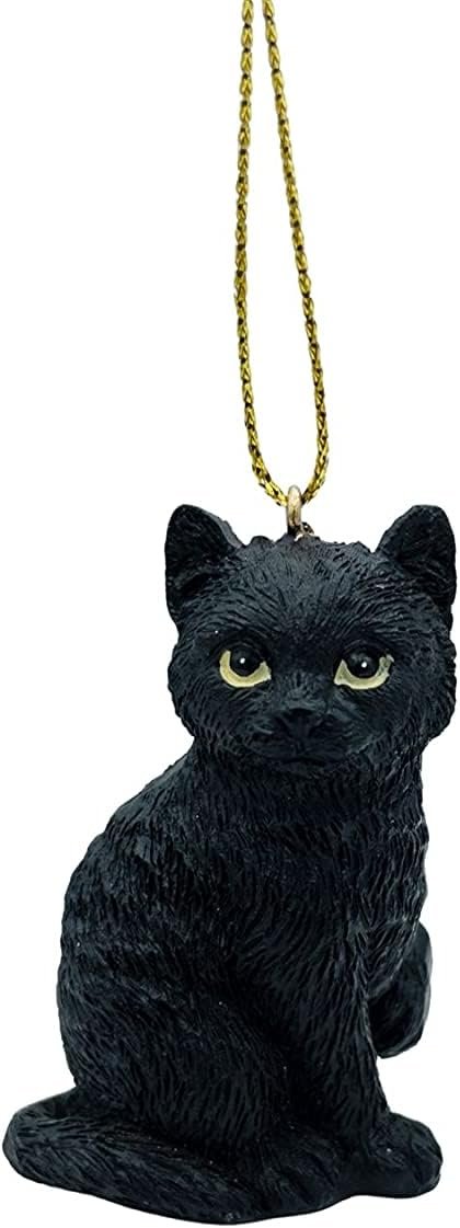 Goodsright Decor Black Longhair Tabby Kitty Cat Christmas Tree Ornament with Candy Cane Scarf