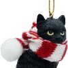 Goodsright Decor Black Longhair Tabby Kitty Cat Christmas Tree Ornament with Candy Cane Scarf