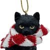 Goodsright Decor Black Longhair Tabby Kitty Cat Christmas Tree Ornament with Candy Cane Scarf
