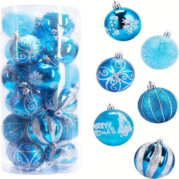Goodsright Decor Christmas Balls Ornaments, 24pcs 6 Kinds of Patterns Shatterproof Christmas Tree Decorations, 6cm Small Christmas Ball Ornaments for Xmas Tree Holiday Wedding Party Decoration - Blue