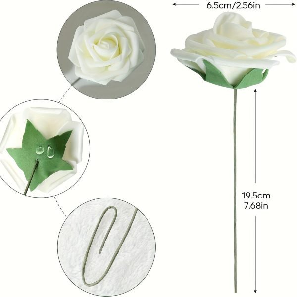 Goodsright Decor 50pcs Ultra-Realistic White Artificial Roses with Stem - Elegant Decor for Home, Parties, & Weddings - Perfect for DIY Bouquets, Centrepieces, & Romantic Arrangements
