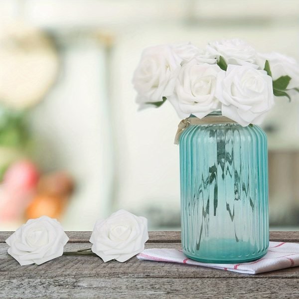 Goodsright Decor 50pcs Ultra-Realistic White Artificial Roses with Stem - Elegant Decor for Home, Parties, & Weddings - Perfect for DIY Bouquets, Centrepieces, & Romantic Arrangements