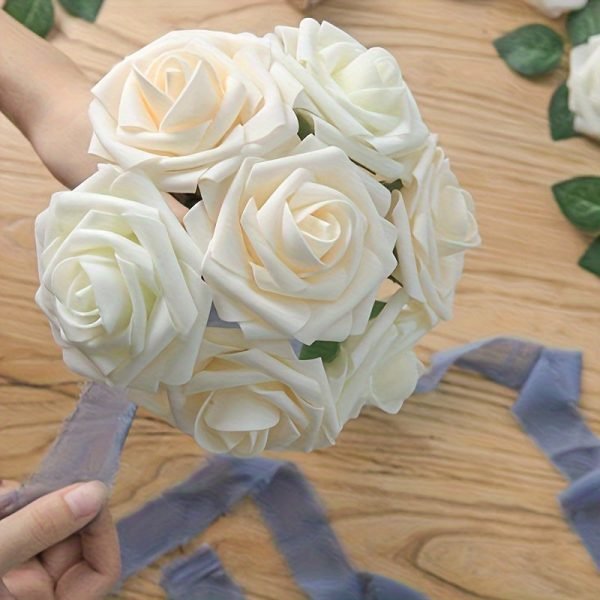 Goodsright Decor 50pcs Ultra-Realistic White Artificial Roses with Stem - Elegant Decor for Home, Parties, & Weddings - Perfect for DIY Bouquets, Centrepieces, & Romantic Arrangements