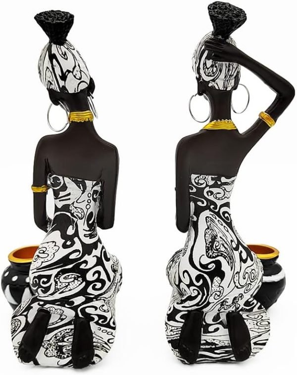 Goodsright Decor African Statues Art Sculptures Women Figure Girls Tribal Lady Figurine Black Women Home Decor Collectible Creative Vintage Gift Crafts (Black+White)