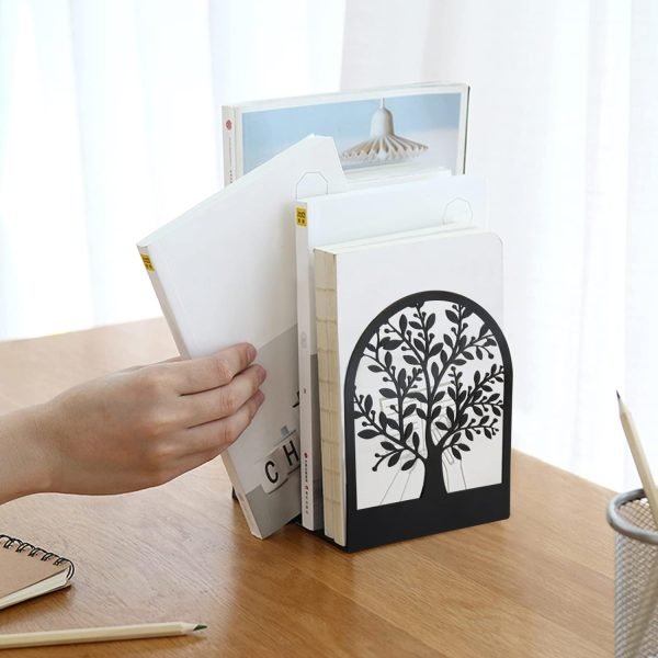 Goodsright Decor Metal Bookend, Tree of Life bookend for Shelves, Home Decorative Bookends for Heavy Books, Black Non-Skid Book Stopper, 7 x 5.5 x 3.5 inch (1 Pair)