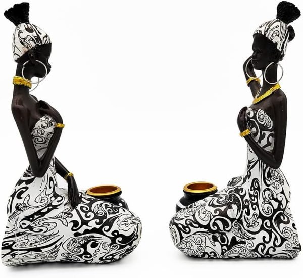 Goodsright Decor African Statues Art Sculptures Women Figure Girls Tribal Lady Figurine Black Women Home Decor Collectible Creative Vintage Gift Crafts (Black+White)