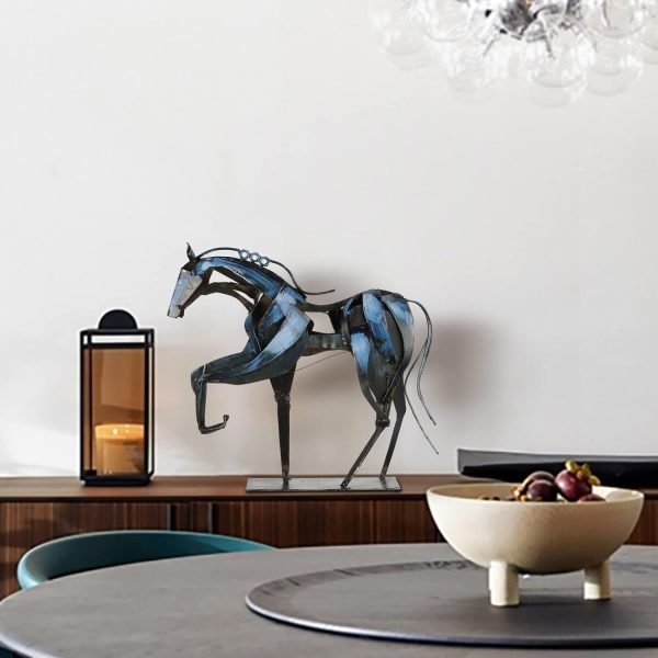 Goodsright Decor Handmade Horse Statue - Unique Rustic Decor for Office & Home - Hand-Painted Metal Sculpture - Perfect Handicraft Gift for Horse Lovers (Blue)