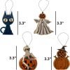 Goodsright Decor Halloween Tree Ornament Assortment, Spooky Cat, Pumpkin Ghost, Skeleton, and Jack-O-Lantern, Small Seasonal Characters, Pack of 4, 3.3 Inches