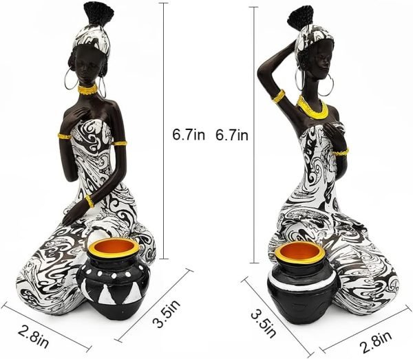 Goodsright Decor African Statues Art Sculptures Women Figure Girls Tribal Lady Figurine Black Women Home Decor Collectible Creative Vintage Gift Crafts (Black+White)