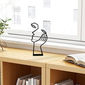 Goodsright Decor Thinker Statue Abstract Art Sculpture Home Decor, Metal Creative Face & Hand Abstract Statues for Home Office Desktop Bookshelf Decor (Metal, Black)