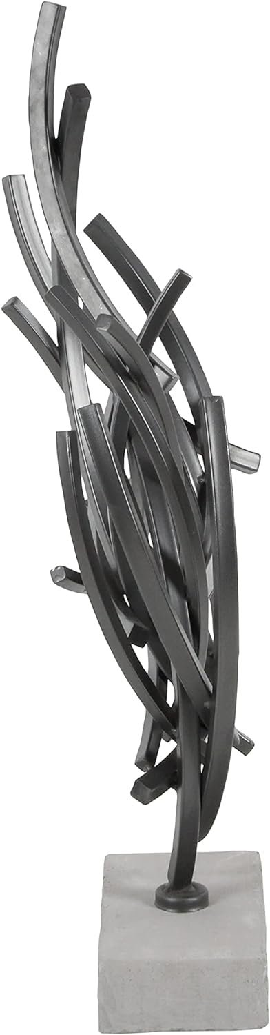 Goodsright Decor 79 Metal Abstract Decorative Sculpture Home Decor Statue with Marble Base, Accent Figurine 17" x 7" x 24", Gray