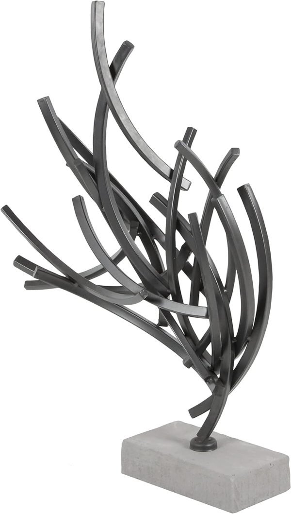 Goodsright Decor 79 Metal Abstract Decorative Sculpture Home Decor Statue with Marble Base, Accent Figurine 17" x 7" x 24", Gray