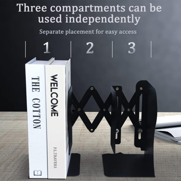 61f999ypEJL._AC_SL1500 Goodsright Decor Adjustable Bookends, 19 inches 2 Dividers Heavy Duty Metal Book Holders, Book Storage Rack, Desk Organizer Magazine File Holder for Office, School, Bookstore and Home, Black